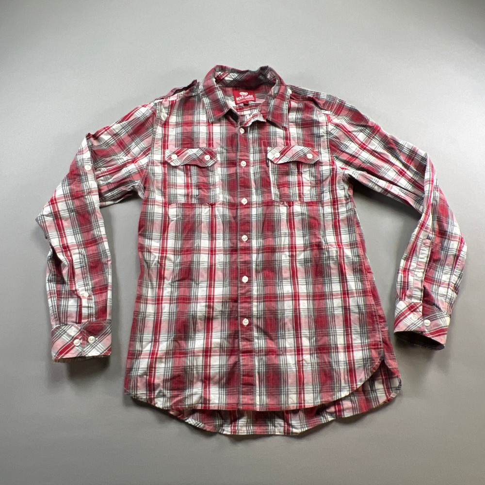Ecko Unltd Shirt Mens Medium Multicolor Plaid Cotton Shoulder Loops Button Up